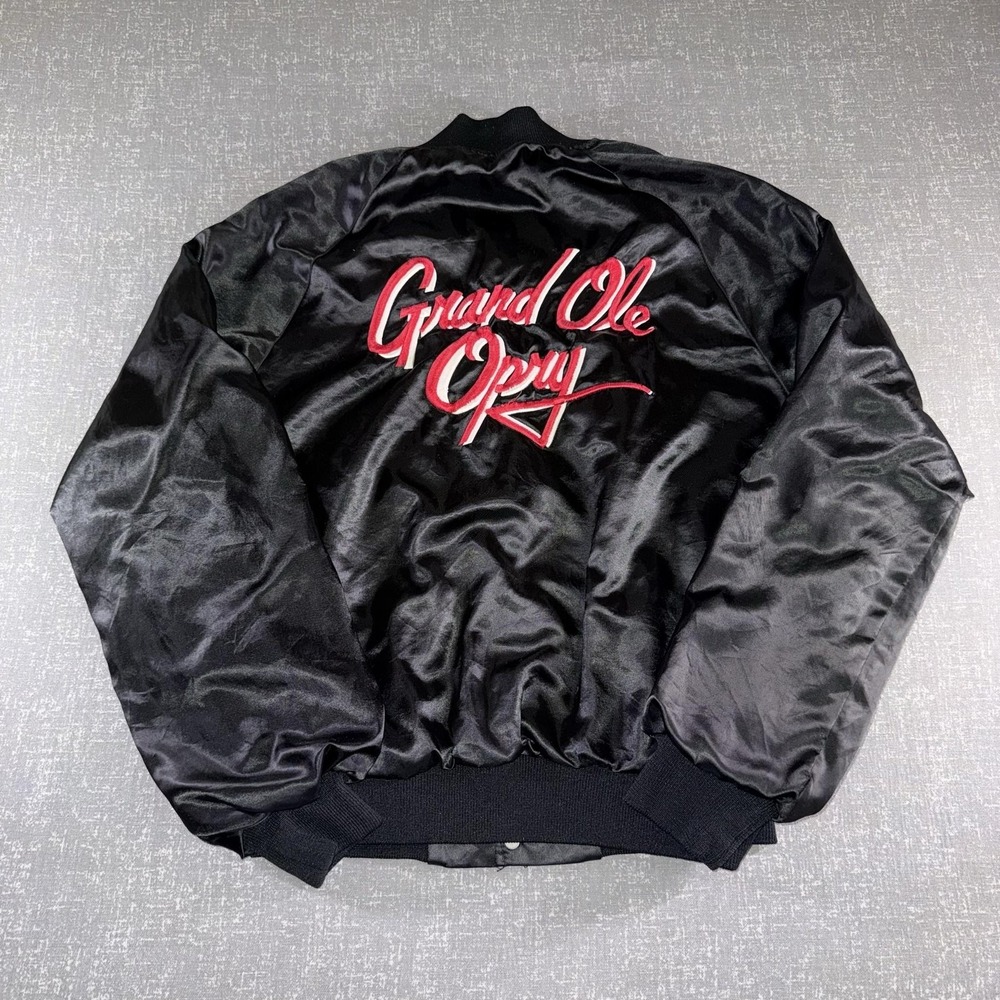 Vintage American Sportswear Jacket Mens Medium Black Satin Grand Ole Opry Bomber